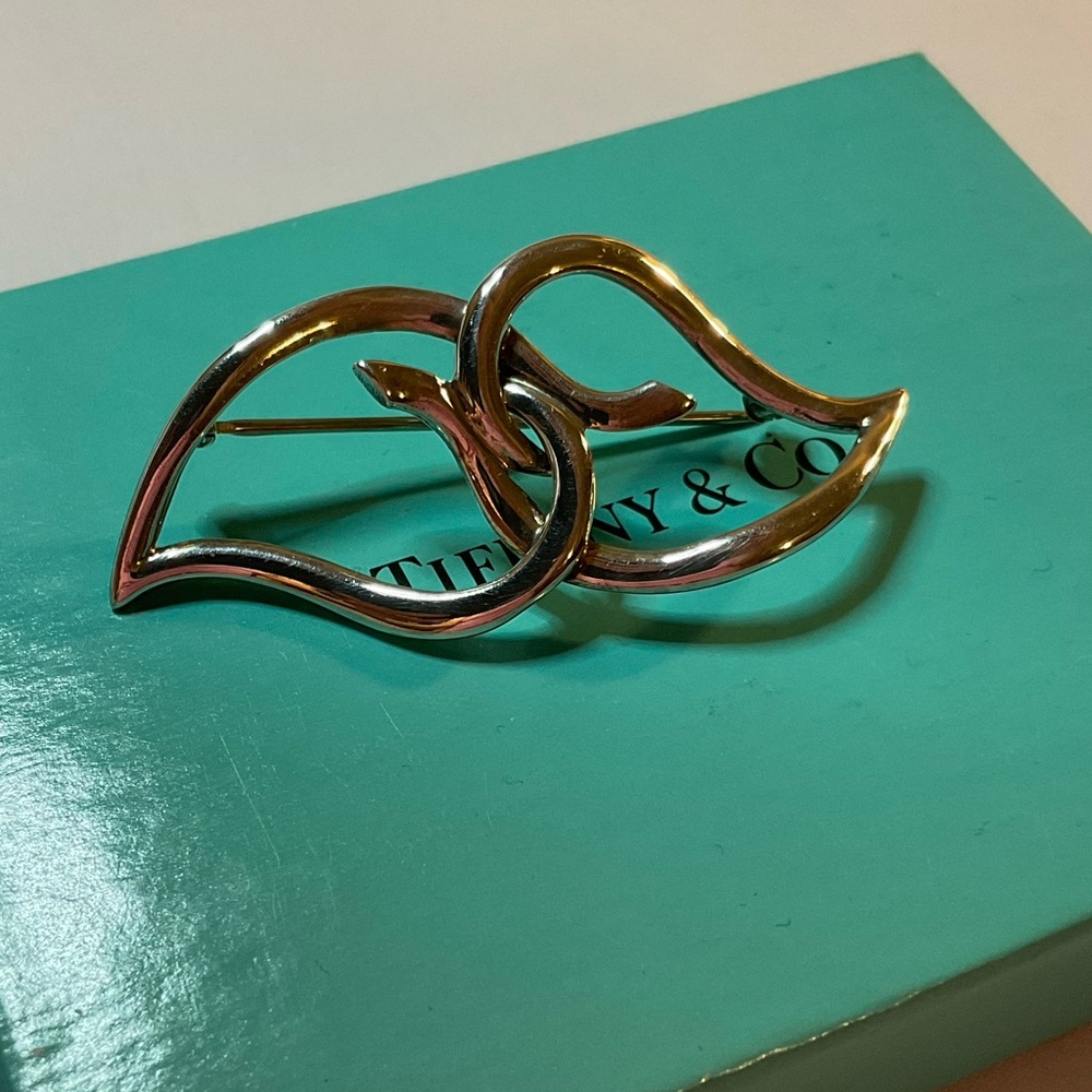 Tiffany&Co. Double Open Leaf Brooch Pin 1987